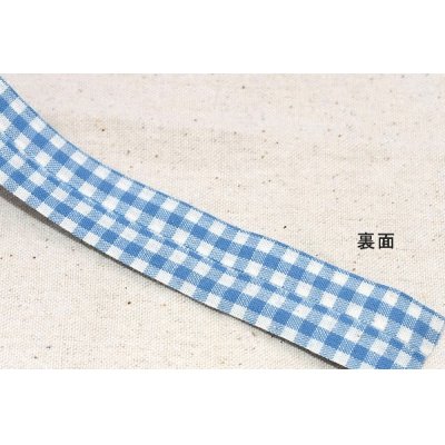 テープNo.197 綿テープ チェック 幅15mm ブルー×白【5m】