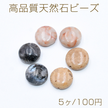 高品質天然石ビーズ コイン型 14mm【5ヶ】