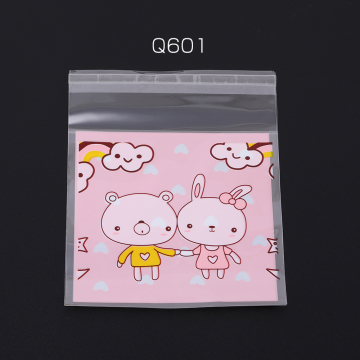 OPP袋 透明テープ付き 10×13cm クマ＆兎 ピンク【約100枚】