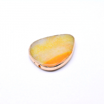 天然石ビーズ　メノウ　枠付き　しずく形　ゴールド (1ヶ)