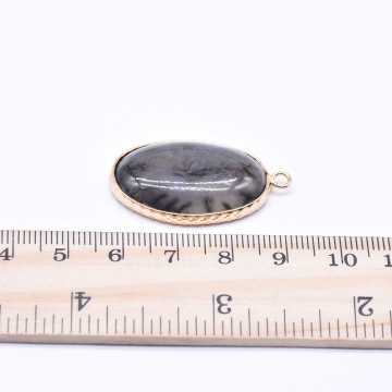 天然石チャーム　ルチルクォーツ　枠付き　楕円形　ペンダント ゴールド（1ヶ）
