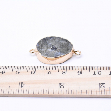 天然石コネクターチャーム　メノウ　楕円形　枠付き　2カン ゴールド（1ヶ）