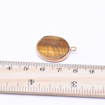天然石チャーム　タイガアイ　枠付き　円形 ゴールド（1ヶ）