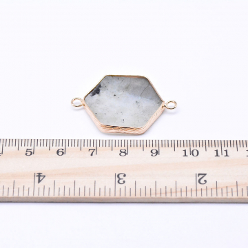 天然石フレームコネクターチャーム ラブラドライト 六角形 2カン ゴールド （1ヶ）