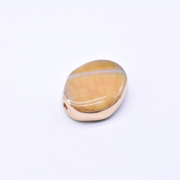 楕円形天然石ビーズ ライトオレンジアゲート ゴールド （1ヶ）