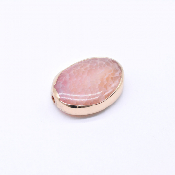楕円形天然石ビーズ ピンクアゲート ゴールド （1ヶ）