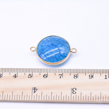 天然石コネクターチャーム ブルーアゲート 円型 2カン 23×32mm ゴールド （1ヶ）