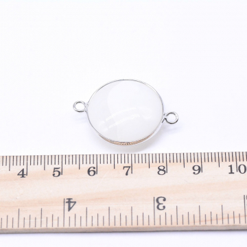 天然石コネクターチャーム ホワイトアゲート 円型 2カン 23×31mm ロジウム （1ヶ）