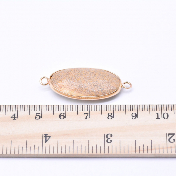 天然石コネクターチャーム ピクチャージャスパー 楕円カット 2カン 16×39mm ゴールド （1ヶ）