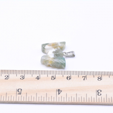天然石ペンダントチャーム ブルーアゲート 蝶 バチカン付き 21×23mm ロジウム （1ヶ）
