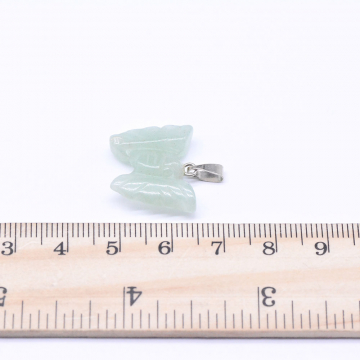 天然石ペンダントチャーム ライトグリーンアゲート 蝶 バチカン付き 21×23mm ロジウム （1ヶ）