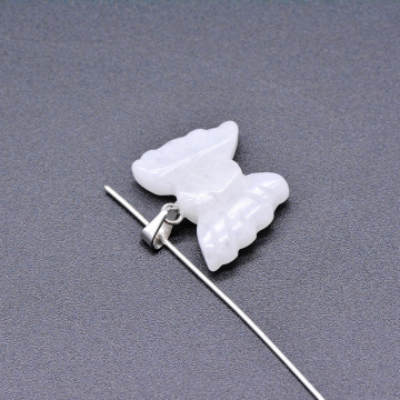 天然石ペンダントチャーム ホワイトアゲート 蝶 バチカン付き 21×22mm ロジウム （1ヶ）