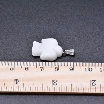 天然石ペンダントチャーム ホワイトアゲート 鳥 バチカン付き 15×29mm ロジウム （1ヶ）