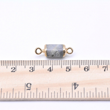 天然石コネクターチャーム ラブラドライト 円柱 2カン 7×21mm ゴールド （1ヶ）