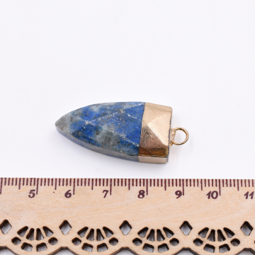 天然石チャーム １カンつき 三角形カット ブルー  38x16mm ゴールド（1ヶ）