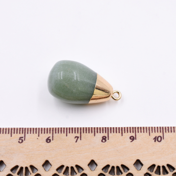 天然石チャーム １カンつき 雫形 グリーン 28x15mm ゴールド（1ヶ）