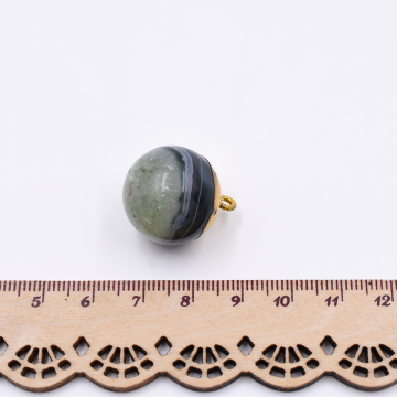 天然石チャーム 円型 1カン ブルー 24x20mm ゴールド (1ヶ）