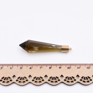 天然石チャーム ダイヤモンド型カット  1カン ブラウン 55x12mm ゴールド (1ヶ）