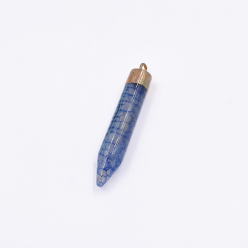 天然石チャーム 弾丸型  1カン ブルー 60x11mm ゴールド (1ヶ）