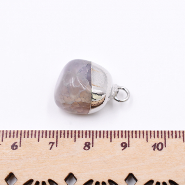 天然石チャーム  不規則型 1カン グレーアゲート 21x13mm ロジウム （1ヶ）