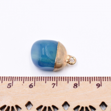 天然石チャーム  不規則型 1カン ブルーアゲート 22x15mm ゴールド (1ヶ）