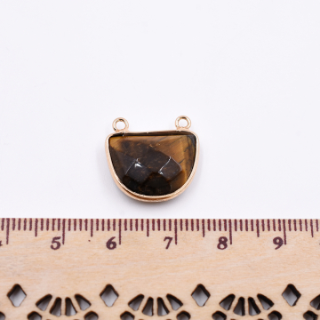 天然石フレームチャーム 半円形カット 2カン 18x16mm ゴールド (1ヶ）