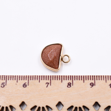 天然石フレームチャーム 半円形カット 1カン 14x13mm ゴールド (1ヶ）
