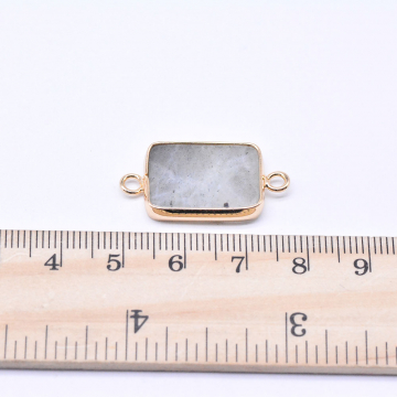 天然石コネクターチャーム ラブラドライト 長方形 15×28mm ゴールド （1ヶ）