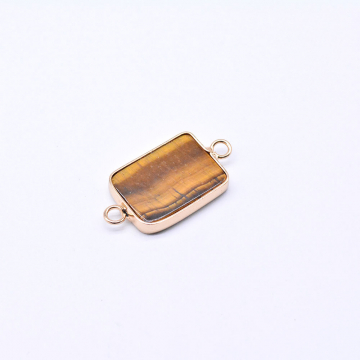 天然石コネクターチャーム タイガアイ 長方形 15×28mm ゴールド （1ヶ）