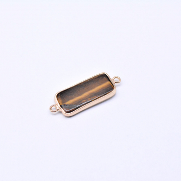 天然石コネクターチャーム タイガアイ長方形 10×28mm ゴールド （1ヶ）