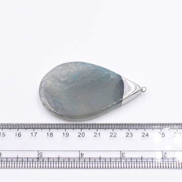 天然石チャーム しずく型 1カン ブルーアゲート 71x41mm ロジウム (1ヶ）