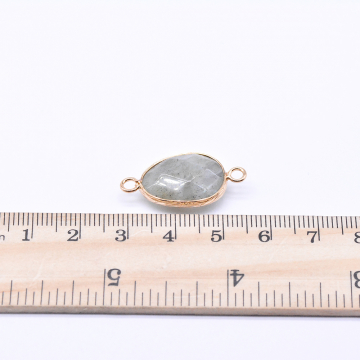 天然石コネクターチャーム ラブラドライト 雫型カット 2カン 14×27mm ゴールド （1ヶ）