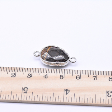 天然石コネクターチャーム タイガーアイ 雫型カット 2カン 15×27mm ロジウム （1ヶ）
