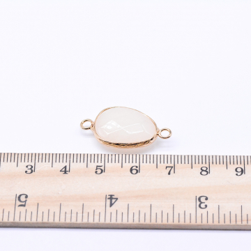 天然石コネクターチャーム ホワイトオニキス 雫型カット 2カン 15×27mm ゴールド （1ヶ）