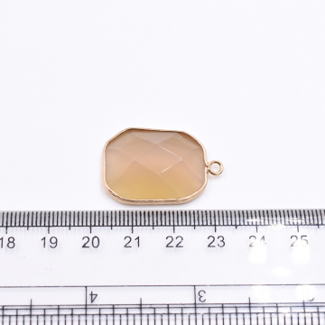 天然石フレームチャーム 長方形型カット 1カン ベージュアゲート 30x20mm ゴールド （1ヶ）