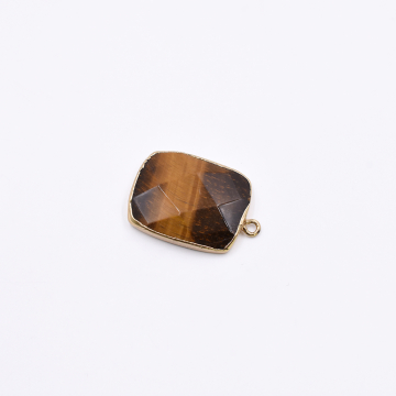 天然石フレームチャーム 長方形型カット 1カン ブラウンアゲート 29x20mm ゴールド （1ヶ）