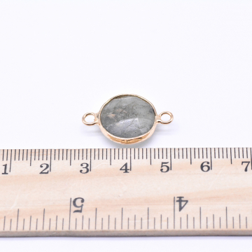 天然石コネクターチャーム ラブラドライト 円形カッ 2カン 15×23mm ゴールド （1ヶ）