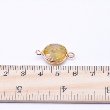 天然石コネクターチャーム イエロークォーツ 円形カッ 2カン 15×23mm ゴールド （1ヶ）