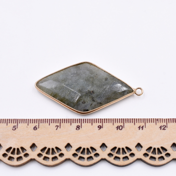 天然石フレームチャーム 三角形カット 1カン グレーアゲート 52x27mm ゴールド （1ヶ）