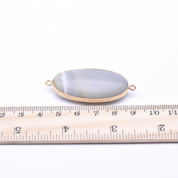 天然石コネクターチャーム グレーアゲート 楕円形 2カン 22×50mm ゴールド (1ヶ)