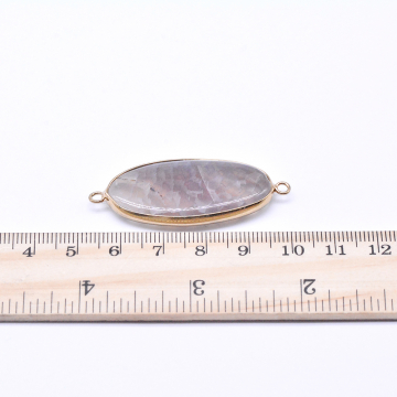 天然石コネクターチャーム グレーアゲート 楕円形 2カン 20×48mm ゴールド (1ヶ)
