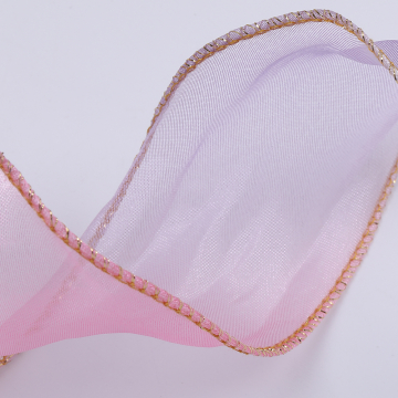 オーガンジーチュールリボン グラデーションカラー レースリボン 服飾資材 ラッピングリボン 手作りヘアリボン 幅約5cm（2m）