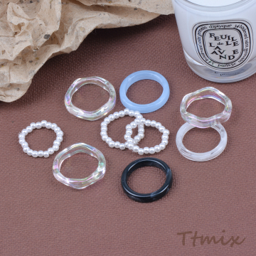 デザインリング 指輪 樹脂リング＆パールリング（3個セット）