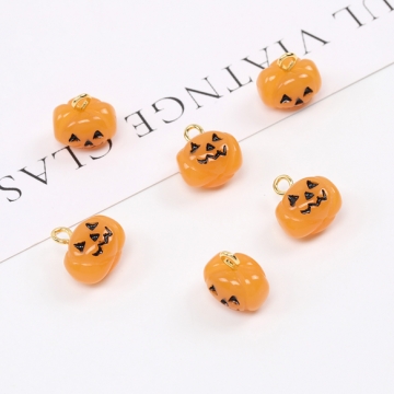 ハロウィンチャーム 樹脂チャーム パンプキン  9×13mm オレンジ（6ヶ）