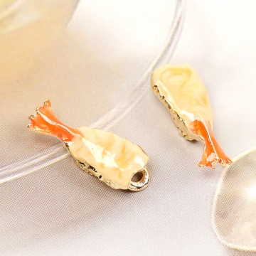 ミニチュアフードチャーム メタル製 食品サンプルチャーム フェイクフードチャーム  海老寿司 1カン付き ゴールド 6×16mm（2ヶ）